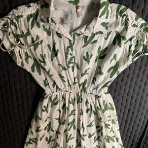 Linen Dress with Cactus Pattern